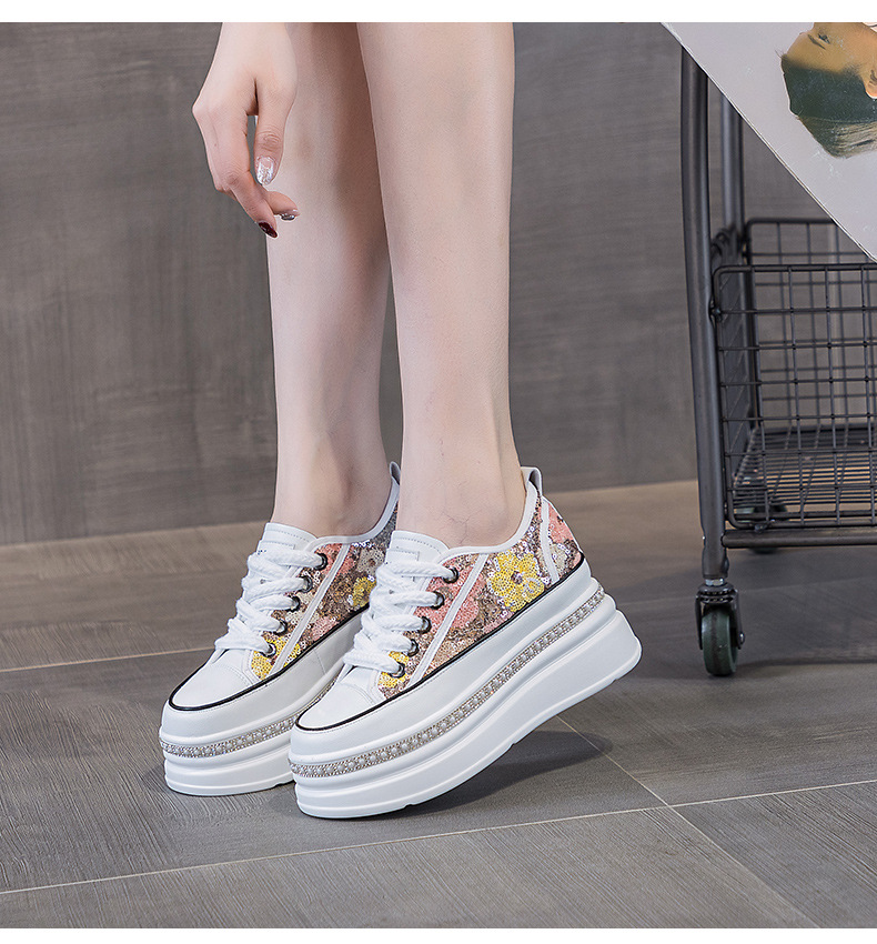 Giày sneaker nữ đế dày tăng chiều cao đính sequin phong cách tân Trung Hoa — M2577 tím đen, M2577 màu bạc, M2577 màu hồng chi tiết 19