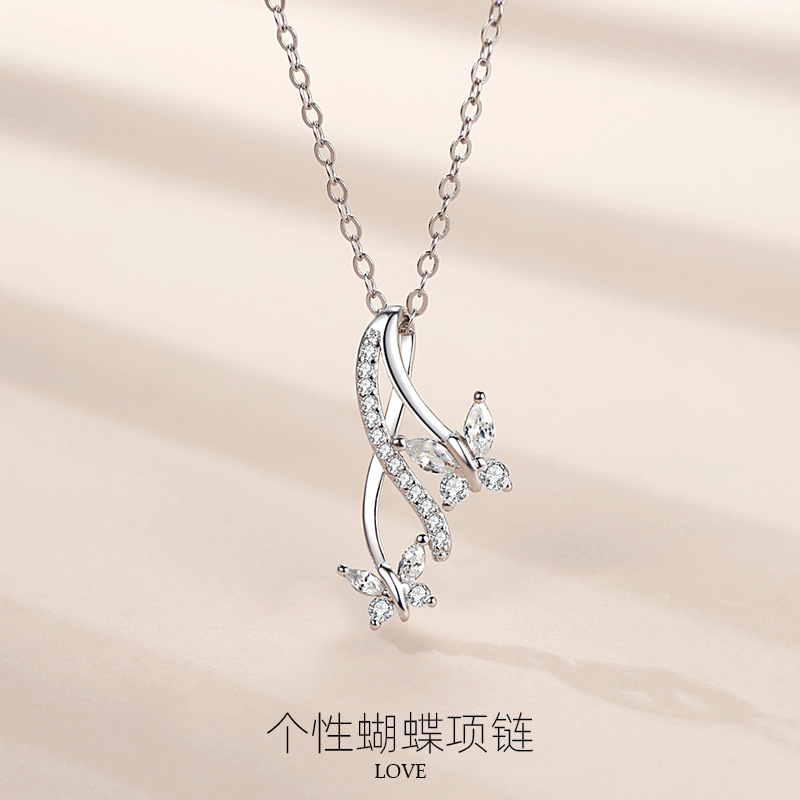 Plata esterlina s925 diseño mariposa collar transfronterizo europeo y americano estilo moda personalidad mariposa orquídea flor collar con diamante