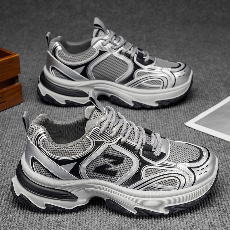 Men's Dad Shoes Spring New Breathable Mesh Sneakers Trendy Versatile Thick-Soled Height-Increasing Casual Sports Shoes Trendy Shoes