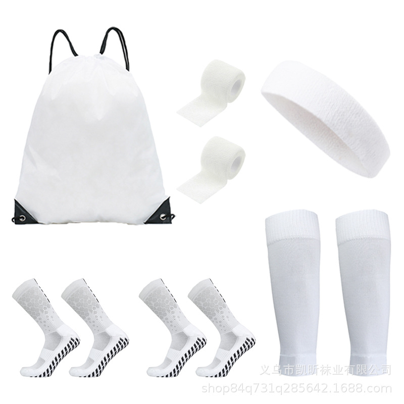 Temu Cross-Border Hot Selling Football Socks, Leg Covers, Hairbands, Drawstring Bags, Glue Dots, Non-Slip Six-Piece Sports Suits Wholesale