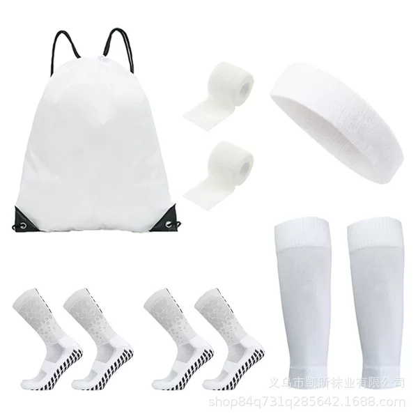 Temu Cross-Border Hot Selling Football Socks, Leg Covers, Hairbands, Drawstring Bags, Glue Dots, Non-Slip Six-Piece Sports Suits Wholesale