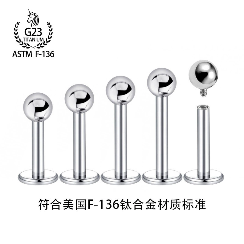 F136 Titanium Alloy Ear Nail Internal Spiral Foundation Nail Flat Bottom Round Ball Lip Nail Internal Tooth Ear Bone Nail Puncture Jewelry