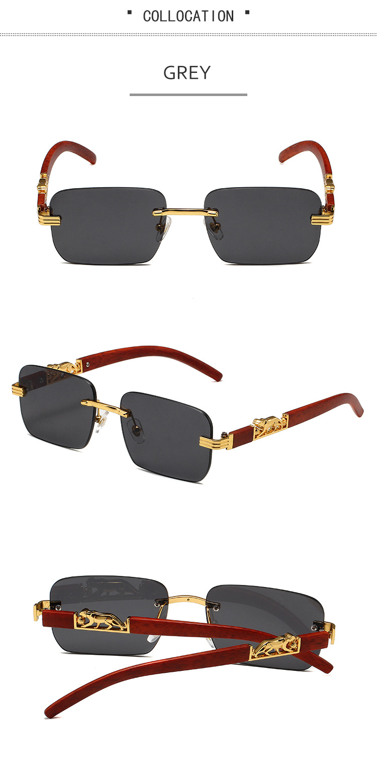 New trendy design rimless men's sunglasses trendy sunglasses wood grain leopard head sunglasses_voghion.com