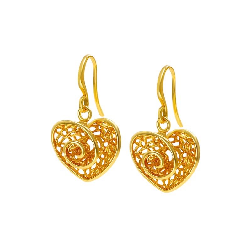 Xuping joyería pendientes en forma de corazón de rosa 24K color pendientes de amor estilo retro pendientes