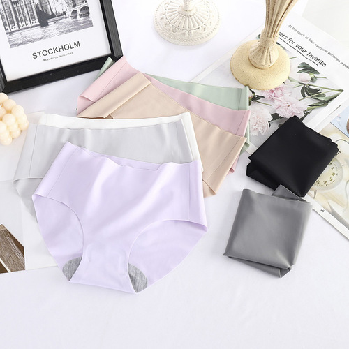 [Independent bag] Anxin Shangpin seamless one-piece ice silk breathable mid-waist solid color women's briefs underwear for women