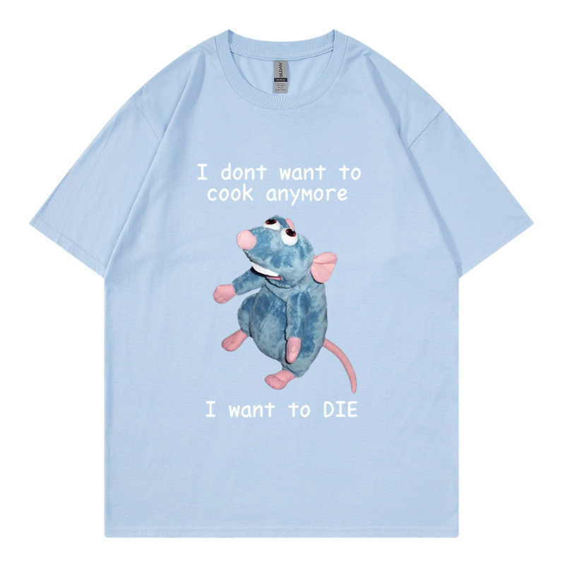 T-shirt en pur coton marque de mode sport nouveaux hommes ample col rond imprimé souris je ne veux pas cuisiner à nouveau T-shirt_voghion.com