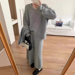 慵懒风围巾毛衣半身裙套装女秋冬大码胖妹妹韩系气质显瘦两件套女