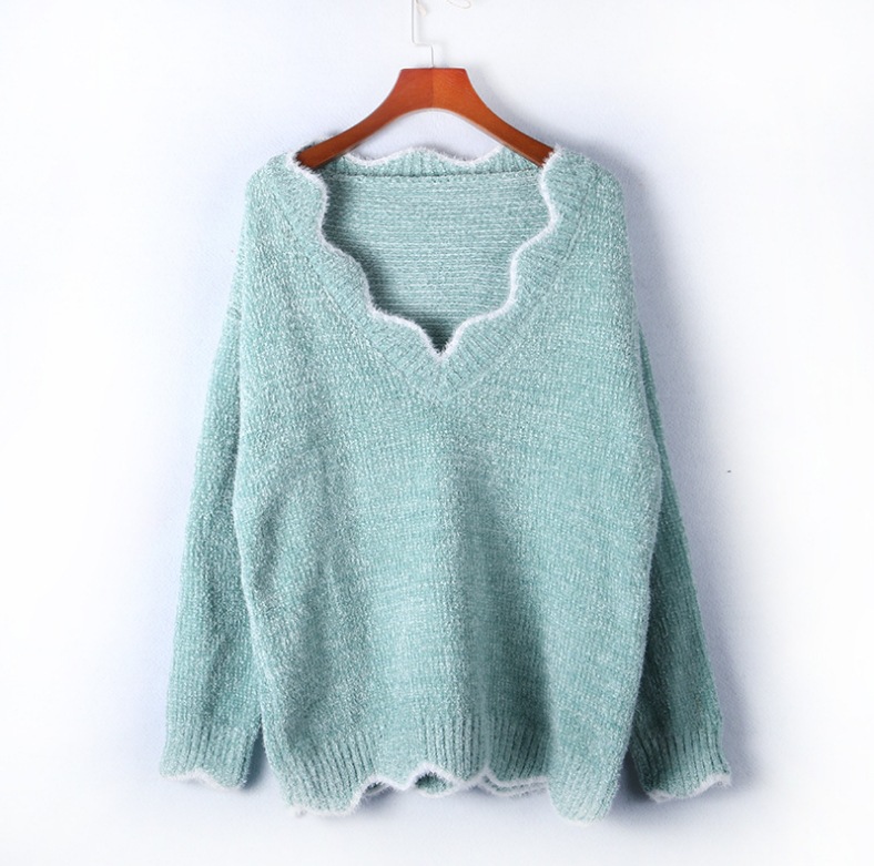 Suéter de punto multicolor con cuello en V para mujer, estilo casual y lindo, de la nueva colección otoño-invierno 2025 de Amazon transfronterizo.