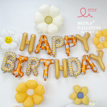 MECRLA16寸英文字母复古焦糖色 奶白色 雏菊花朵粉蓝HB生日气球