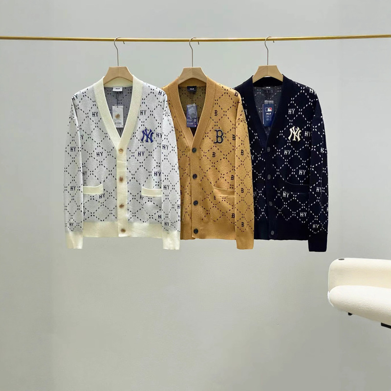 Mlb Spring & Fall New Casual Lazy Style Knitted Cardigan V-Neck Retro Old Flower Full Print Men's and Women's Couple Sweater Jacket