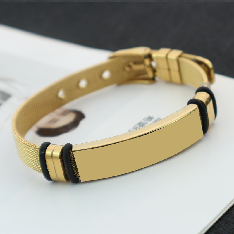 European and American Cross-border Jewelry Stainless Steel Electroplated Engraving Bracelet Fashion Mesh Belt Adjustable Men's and Women's Couple Bracelet