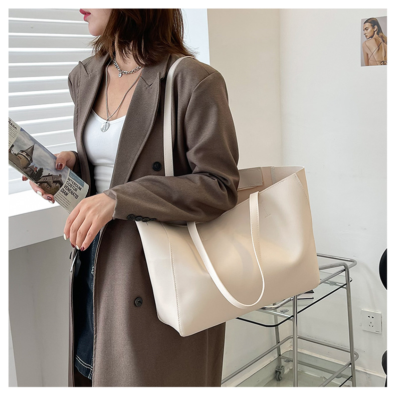 Simple Solid Color Large-capacity Portable Tote Bag Wholesale Nihaojewelry display picture 1
