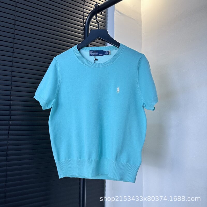 RL.クラシックニット半袖高品質ラウンドネックポニー刺繍ファッションシンプルTシャツ|undefined