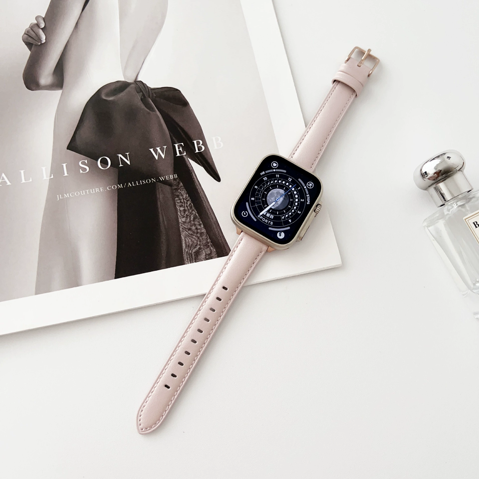 Подходит для Apple 7-го поколения часов, ремешок для Apple Watch 456SE плоские линии кожа розовая пряжка ремешок spot