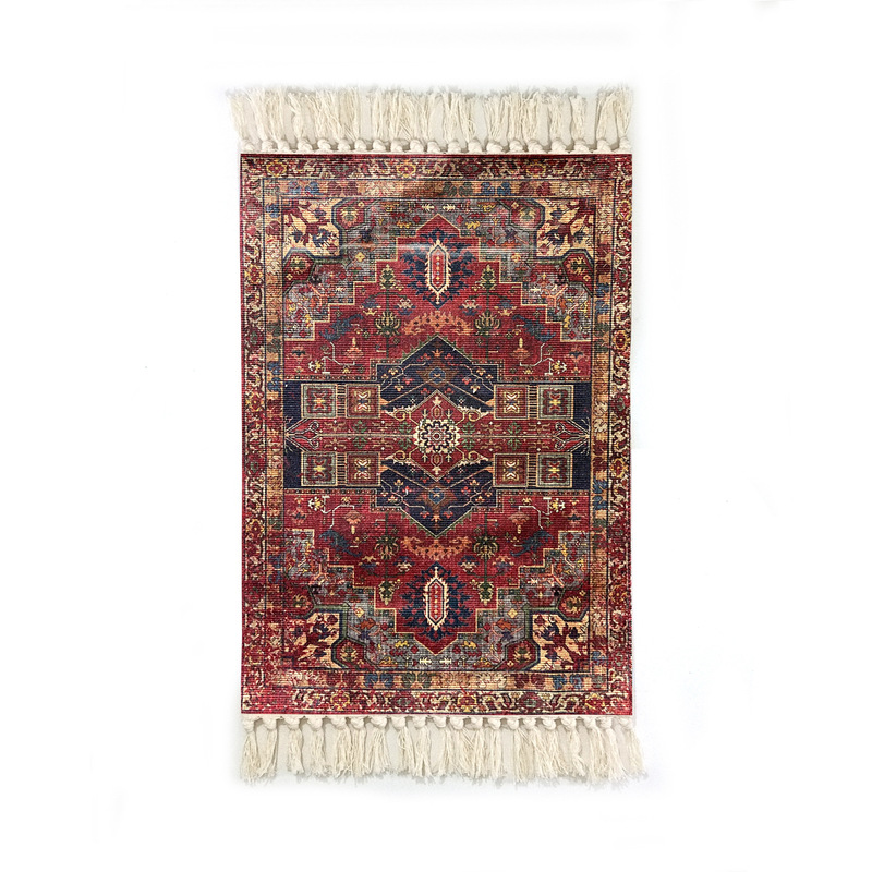 Cross-border Retro American-style Persian National Style Red Hand-knotted Tassel Homestay Polyester-cotton Hemp Carpet Mat