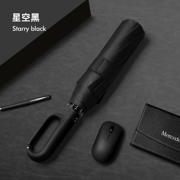 Three -fold folding automatic umbrella 10 bone vinyl black