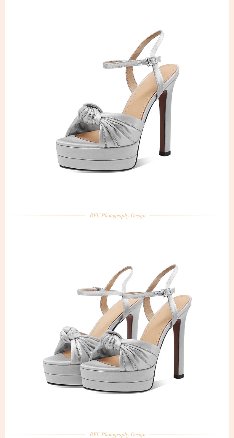 Sandal cao gót nữ lụa tơ tằm mũi hở đính đá gót siêu cao 12 cm — Champagne màu chi tiết 13
