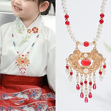 Children's horse face dress Hanfu accessories pearl necklace