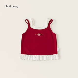 宥宝童装女童上衣夏季宝宝衣服假两件红色无袖花边儿童吊带背心