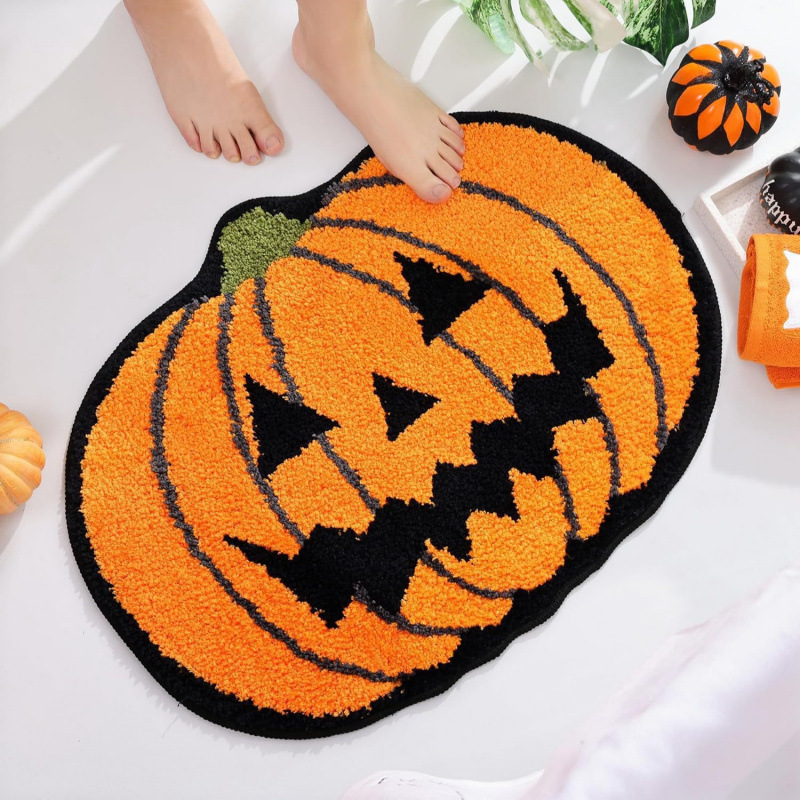 クロスボーダーハロウィンパンプキンヘッド模造カシミアフロアマット、自宅の寝室やリビングルーム用、肌に優しい滑り止めフロアマットTEMUは発送可能です|undefined