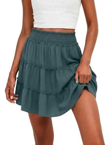 Cross-Border European and American Women's Clothing, Comfortable Casual Vacation Style, Ruffle Skirt with Pockets, Elastic Waist, Anti-Exposure Half Skirt for Women