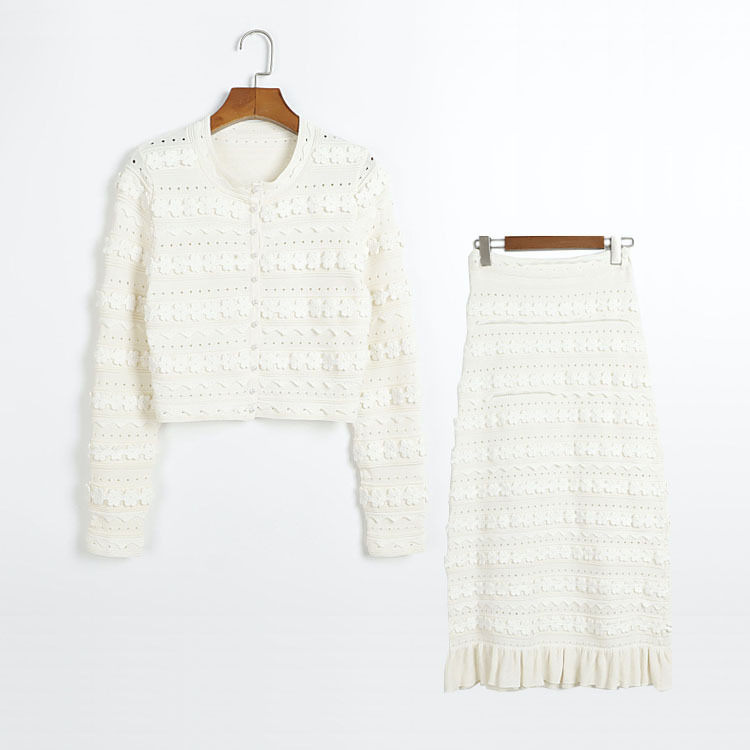 cute elegant solid color knitted autumn three dimensional set