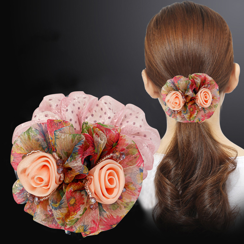 컬러풀한 거즈 머리끈 [핑크]