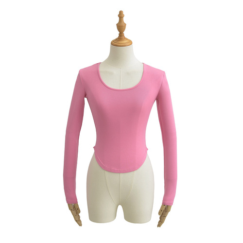 Sexy little mom T-shirt design American pure desire long-sleeved base slim ins niche women's short shirt is slimming and pure color