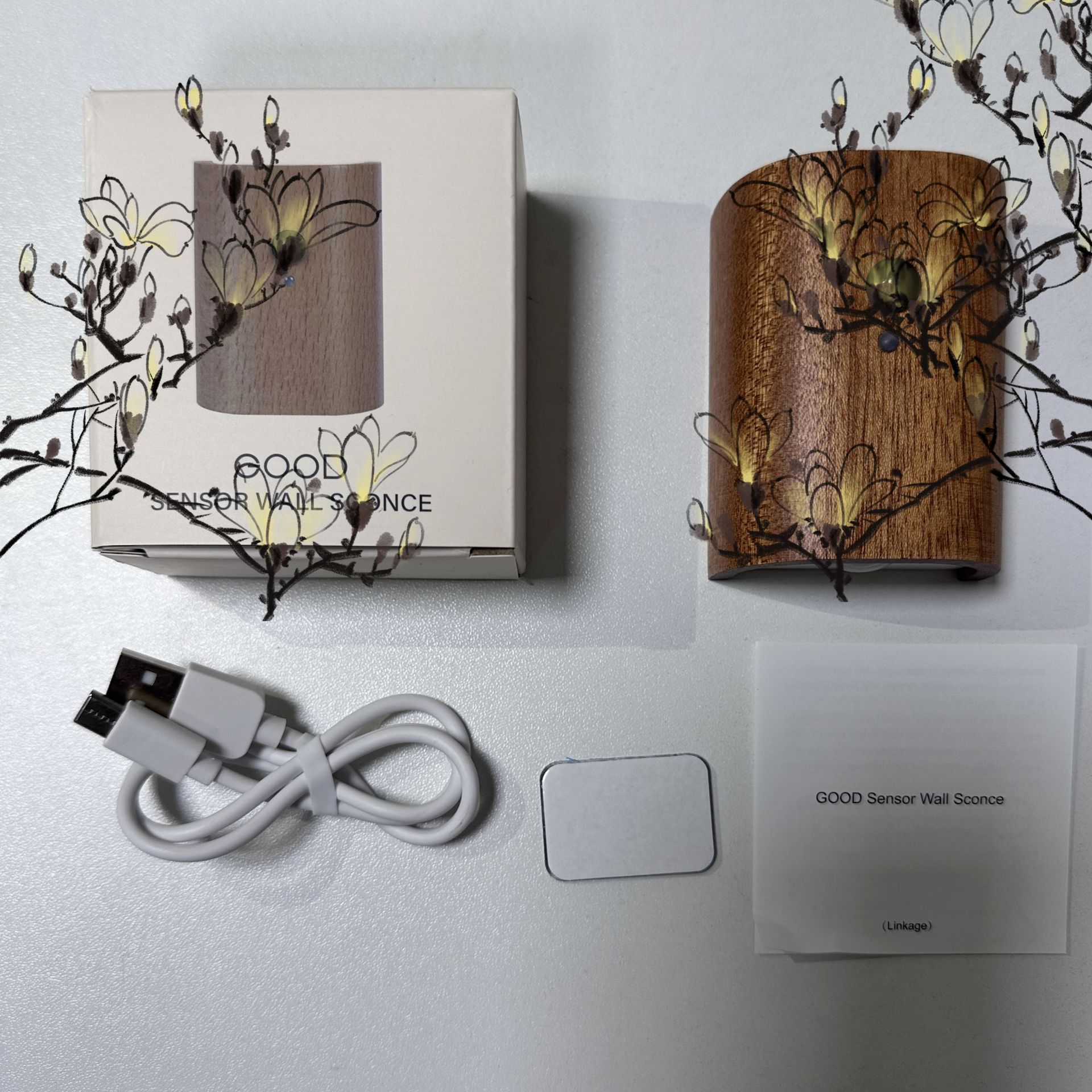 Palo de madera, conexión de madera maciza, lámpara de pared con sensor, hogar simple, ambiente de sensor humano transfronterizo, luz nocturna infrarroja, regalo