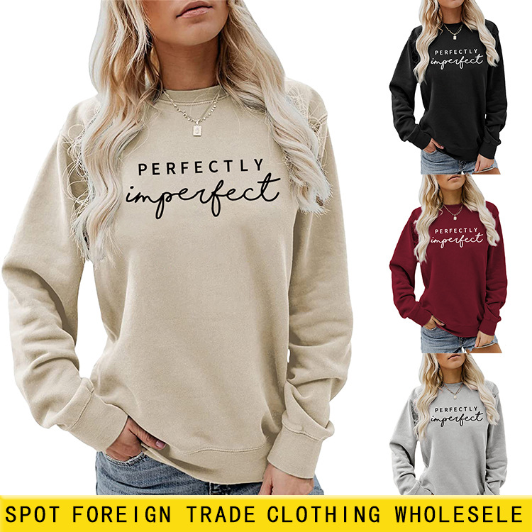 Perfectamente imperfecto en stock simple europeo y americano cuello redondo de manga larga las mujeres Amazon eBay suéter al por mayor