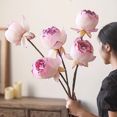 高品质仿真荷花新中式客厅假花插花装饰花艺轻奢高档餐桌花束摆件