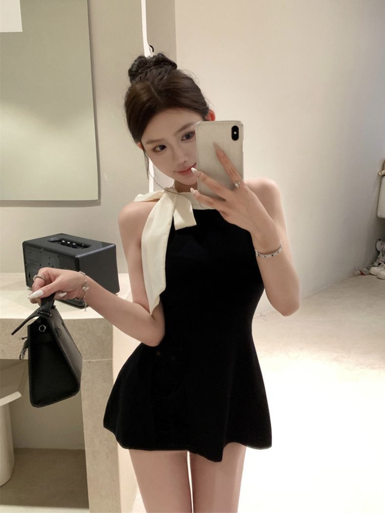 商品详情图_法式黑色无袖连衣裙女夏季新款超仙气质蝴蝶结显瘦短