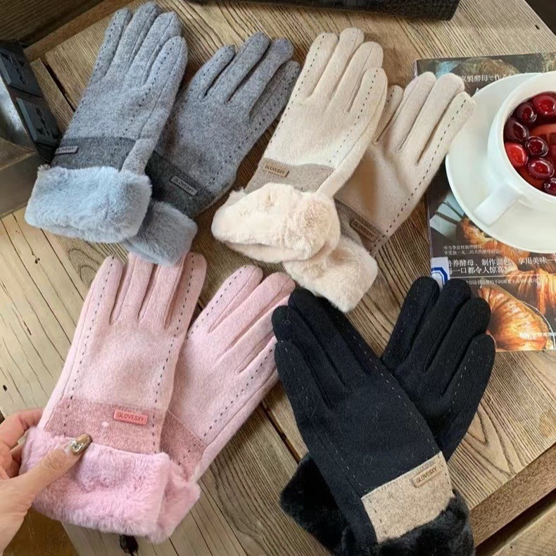 Otoño y invierno guantes cálidos para mujeres de terciopelo más grueso pantalla táctil para montar al aire libre guantes de moda a prueba de viento