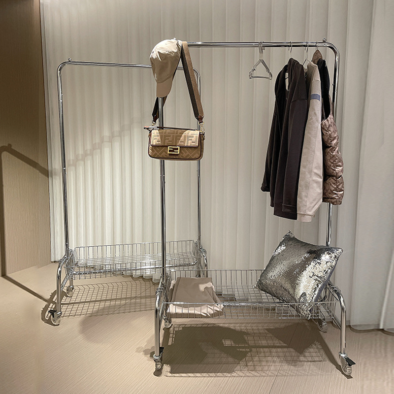 Clothes rack, overnight household clothes drying rack, floor-standing bedroom storage rack, removable clothes hanger trolley clothes basket