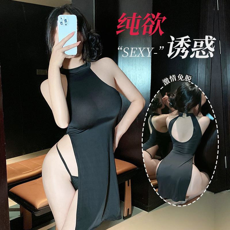 Sexy Lingerie, Large Size, No Need to Take Off, Sexy Cheongsam, High Slit Long Skirt, Temptation, Flirting Pajamas, Hot Pure Lust Female Uniform Sexy Lingerie, Large Size, No Need to Take Off, Sexy Cheongsam, High Slit Long Skirt, Temptation, Flirting Pajamas, Hot Pure Lust Female Uniform