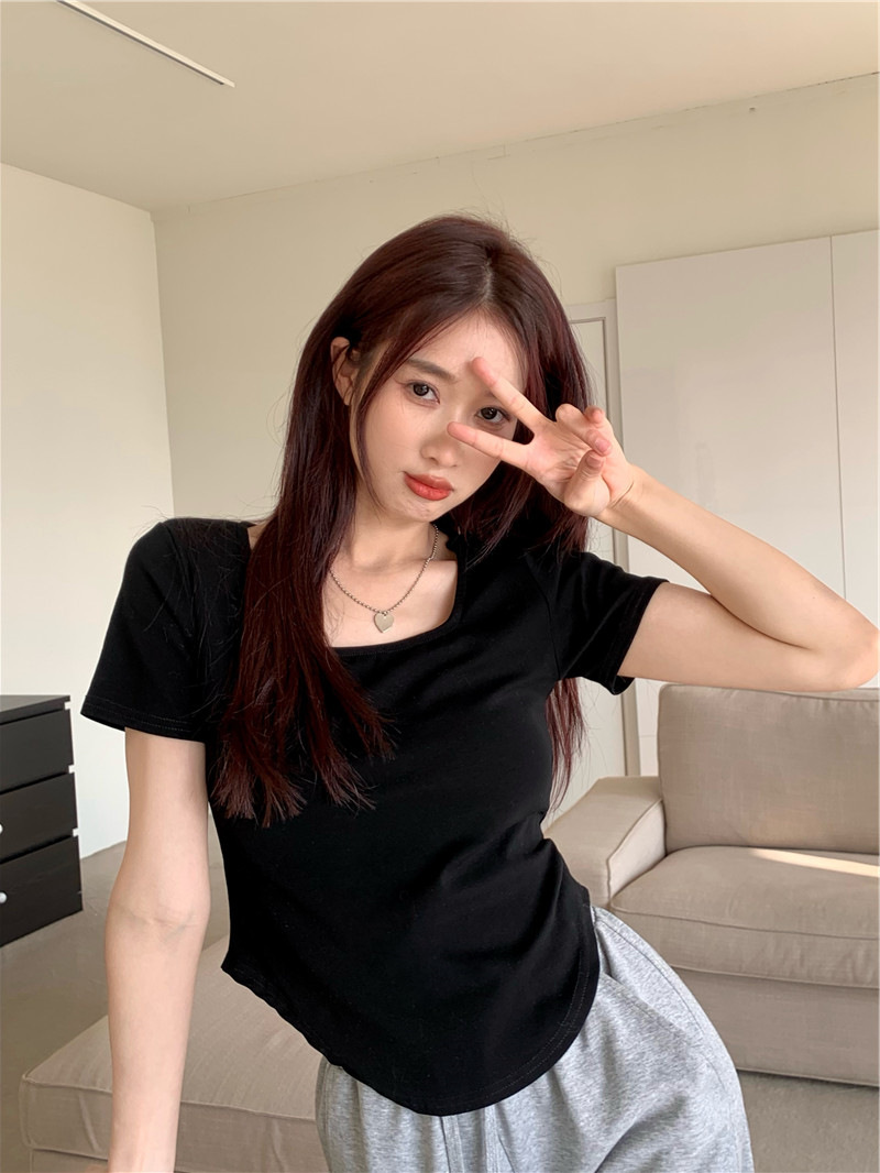 175g Weight Short Sleeve Sleeve Length Polyester Fabric Type Short Top Length T-shirt Tops Type Casual, Daily Occasion Square Neck Neckline Slim Fit Type Solid Color Pattern Summer, Spring, Autumn Season Women's Gender Casual, Simple Style Style Wholesale Women's Casual Simple Style Solid Color Short Sleeve T-Shirts 9