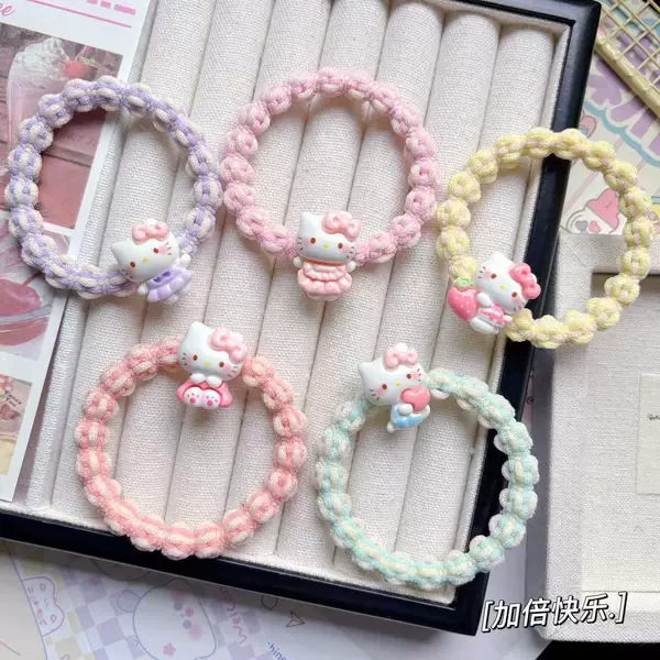 Bow Tie Kt Braided Colorful Bean Hair Band Ins Girl Ponytail Hair Rope Couple Best Friend Gift Cartoon Hair Accessories
