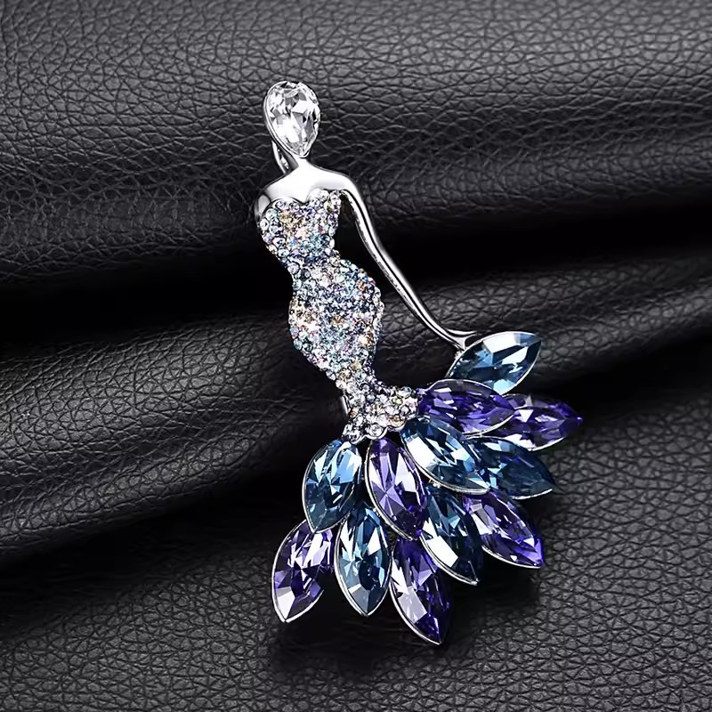 High-end brooch women's crystal colored diamond mermaid design sense corsage 2024 new elegant coat suit pin accessories