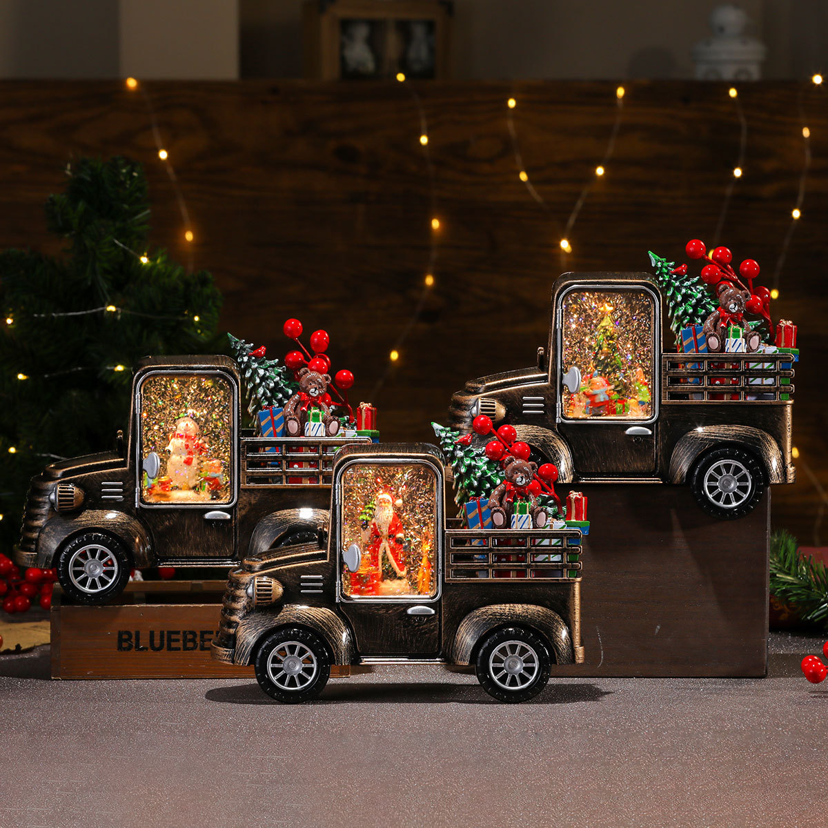 Nuevos adornos de automóviles luminosos rotativos de Navidad caja de música de Navidad decoraciones de regalos de Navidad luz de noche