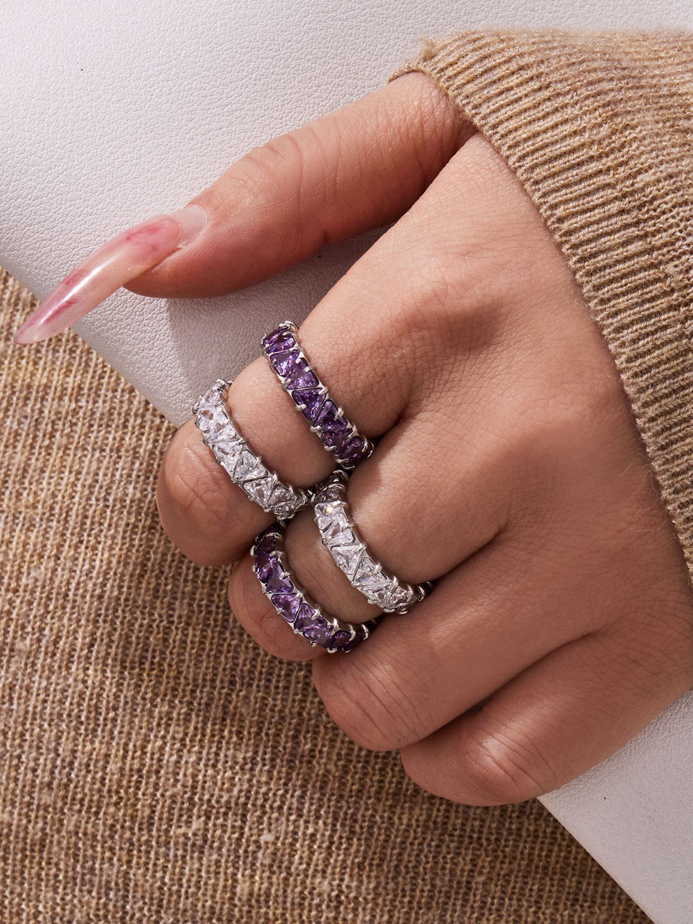 Elegant Exquisite Claw-set Triangular Zirconia Full-diamond Ring, Available Multiple Sizes, A Popular Fashion Stainless_voghion.com