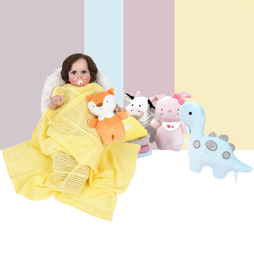 Comercio extranjero bebé manta de punto muñeca calmante set cuatro estaciones edredón recién nacido transpirable para dormir artefacto de bebé bolsa de papel