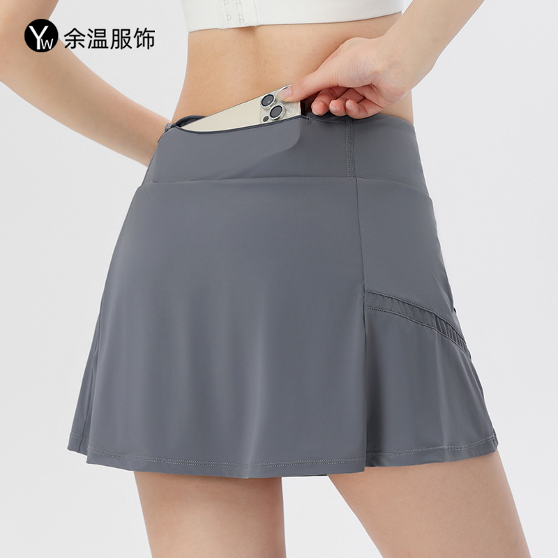 Summer Anti-exposure sports skirt women's loose high waist pocket tennis skirt yoga fitness hot pants golf shorts