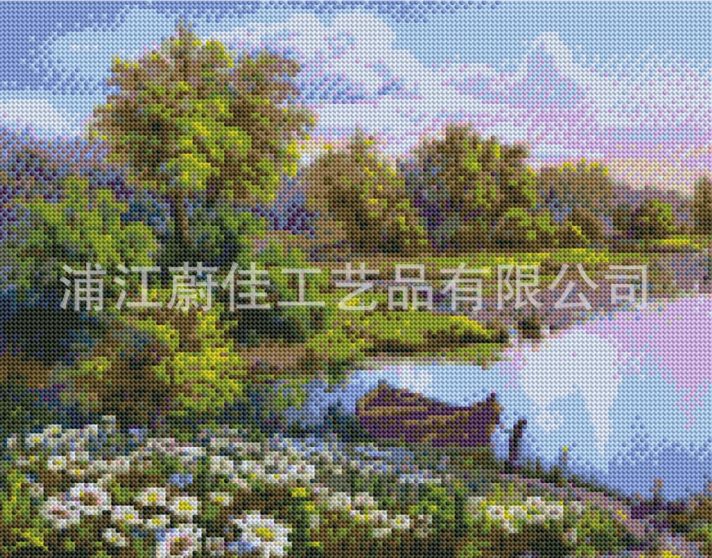 新款5D钻石画 景物花卉 diy满钻装饰画 俄语画布跨境货源厂家批发