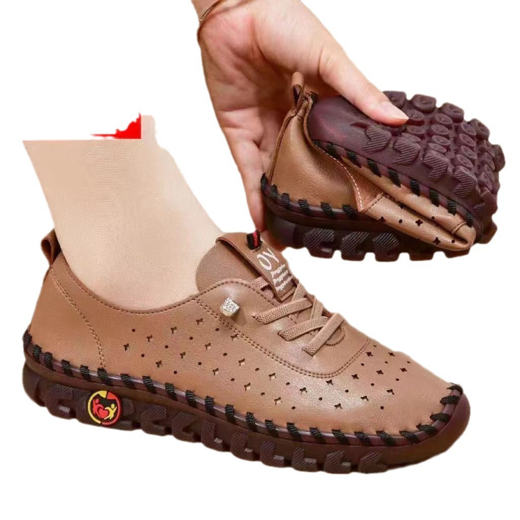 Zapatos de fondo plano con agujeros blancos de fondo suave para mujer verano nuevo estilo 204 todo-fósforo hueco transpirable para mujer cuatro estaciones zapatos de mujer madre