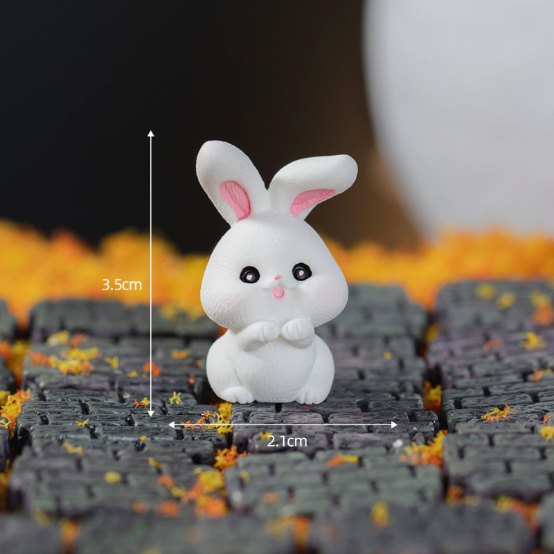 微景観中秋節玉兎月餅かわいい動物人形装飾品樹脂工芸品小物|undefined