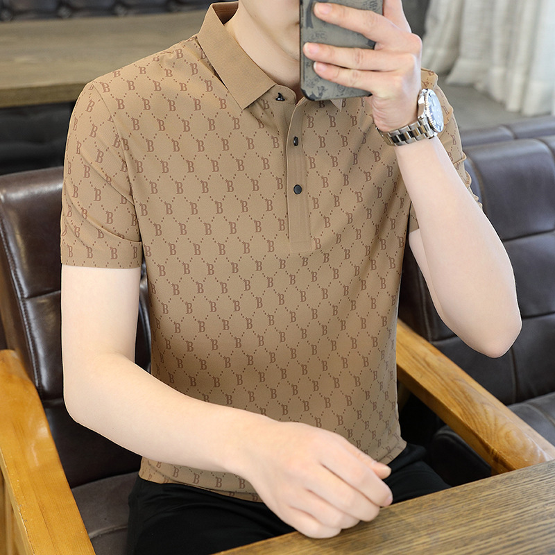 Camiseta de polo de lujo ligero sin marca para hombres verano 2024 seda de hielo coreana casual delgada camiseta de manga corta para hombres