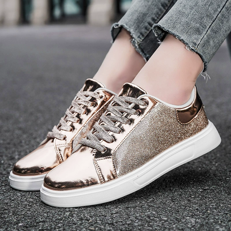 Весенне-осенние корейские повседневные спортивные настольные туфли, модные женские туфли с глянцевым золотом, низкие туфли на плоской подошве со шнуровкой, Фиолетовые женские туфли