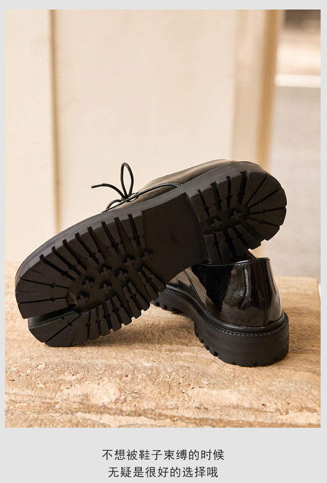 Giày Derby nữ mũi tròn chia ngón, quai ngang, đế dày tăng chiều cao gót 3–6 cm — đen chi tiết 8
