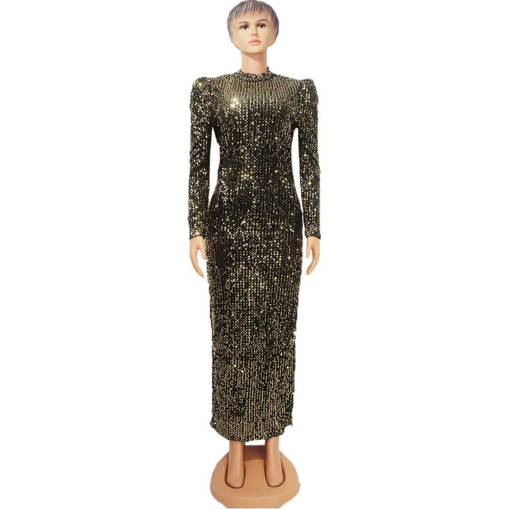 Европейская и американская африканская женская одежда Платье из фланелевой ткани с блестками сценическая одежда платье с длинным рукавом в европейском и американском африканском стиле