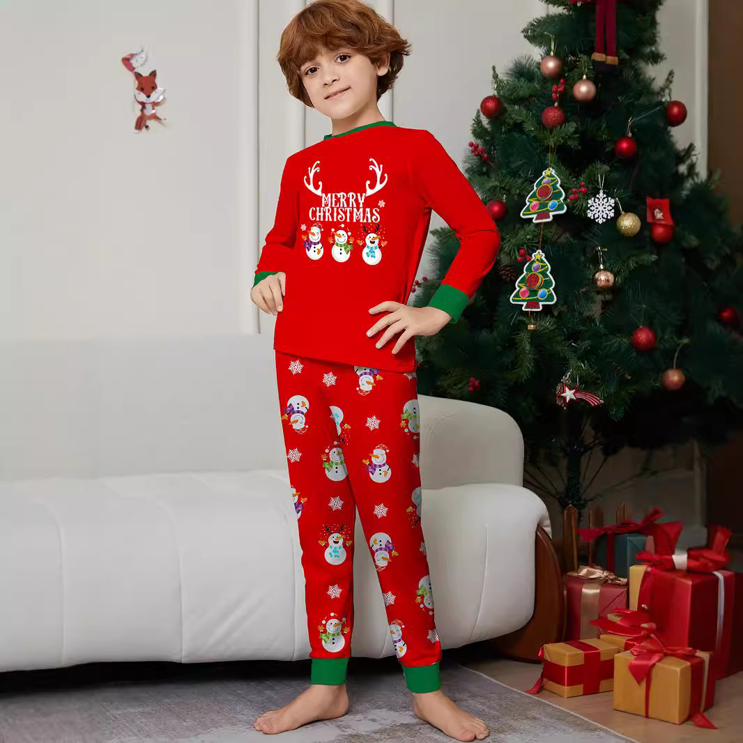 Božićni snjegović Pahuljica slova Božićno obiteljsko odijelo s otiskom kućne odjeće za spavanje_voghion.com